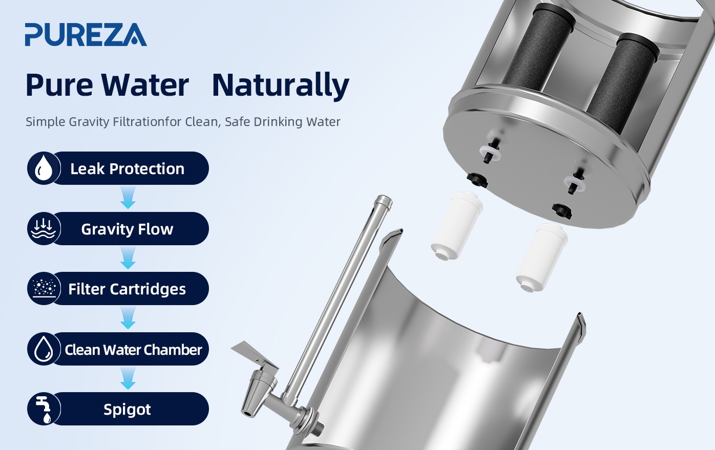 Stainless Steel Gravity Water Filter System